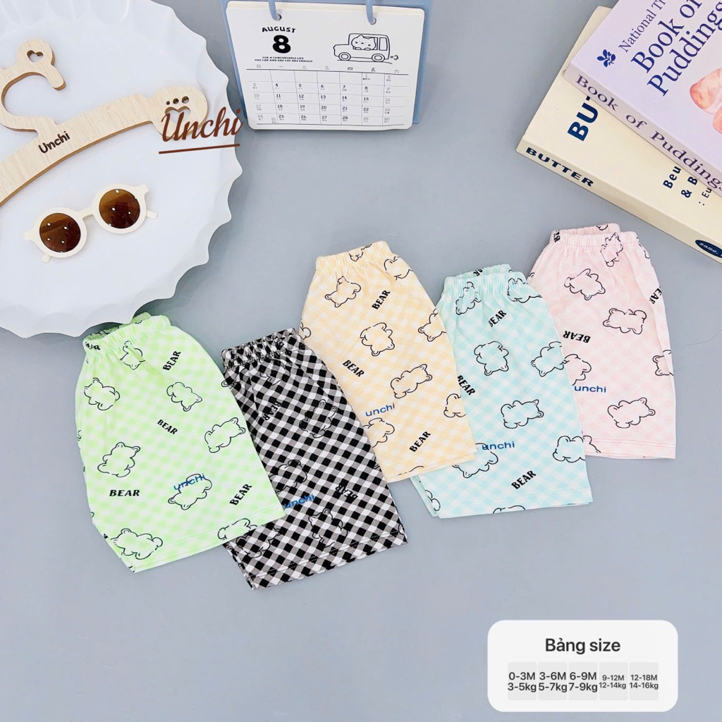 Combo 4-8 Quần đùi cho bé Quần đùi Unchi Quần đùi thun lạnh Unchi Gấu Bear cho bé từ 3-13kg
