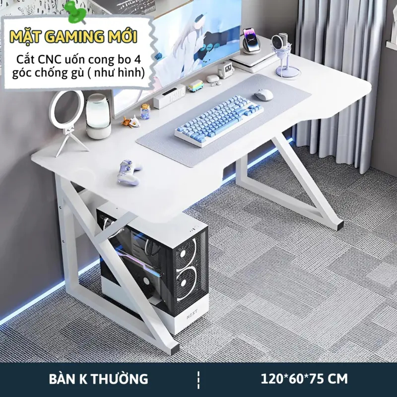 [New 2 thanh trợ lực] Bàn gaming chữ K, bàn làm việc 1m2x60x75cm DS Future, Ethan gaming loại có kệ 