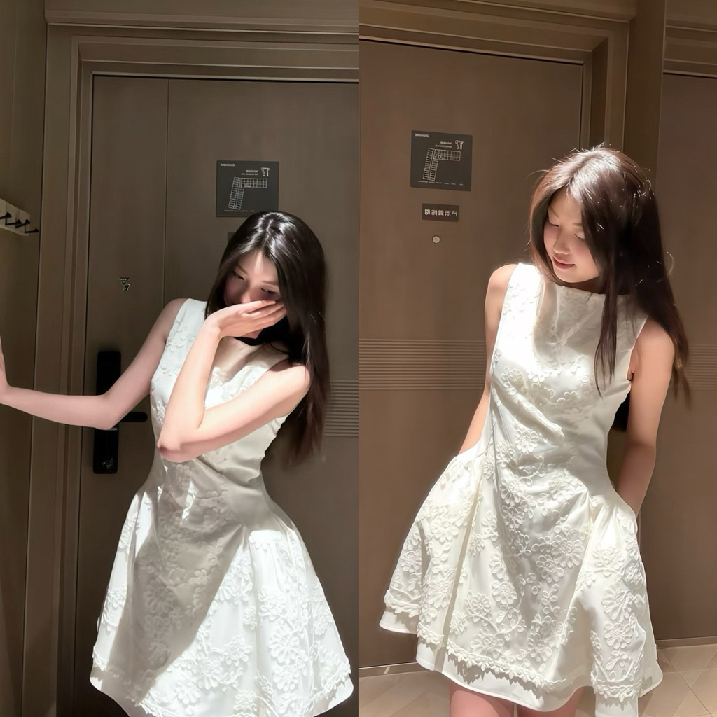 Váy xoè dáng ngắn style Hàn Quốc, chất boi thêu hoa phối lụa mềm mát, ít nhăn(ẢNH THẬT SHOP CHỤP)nan