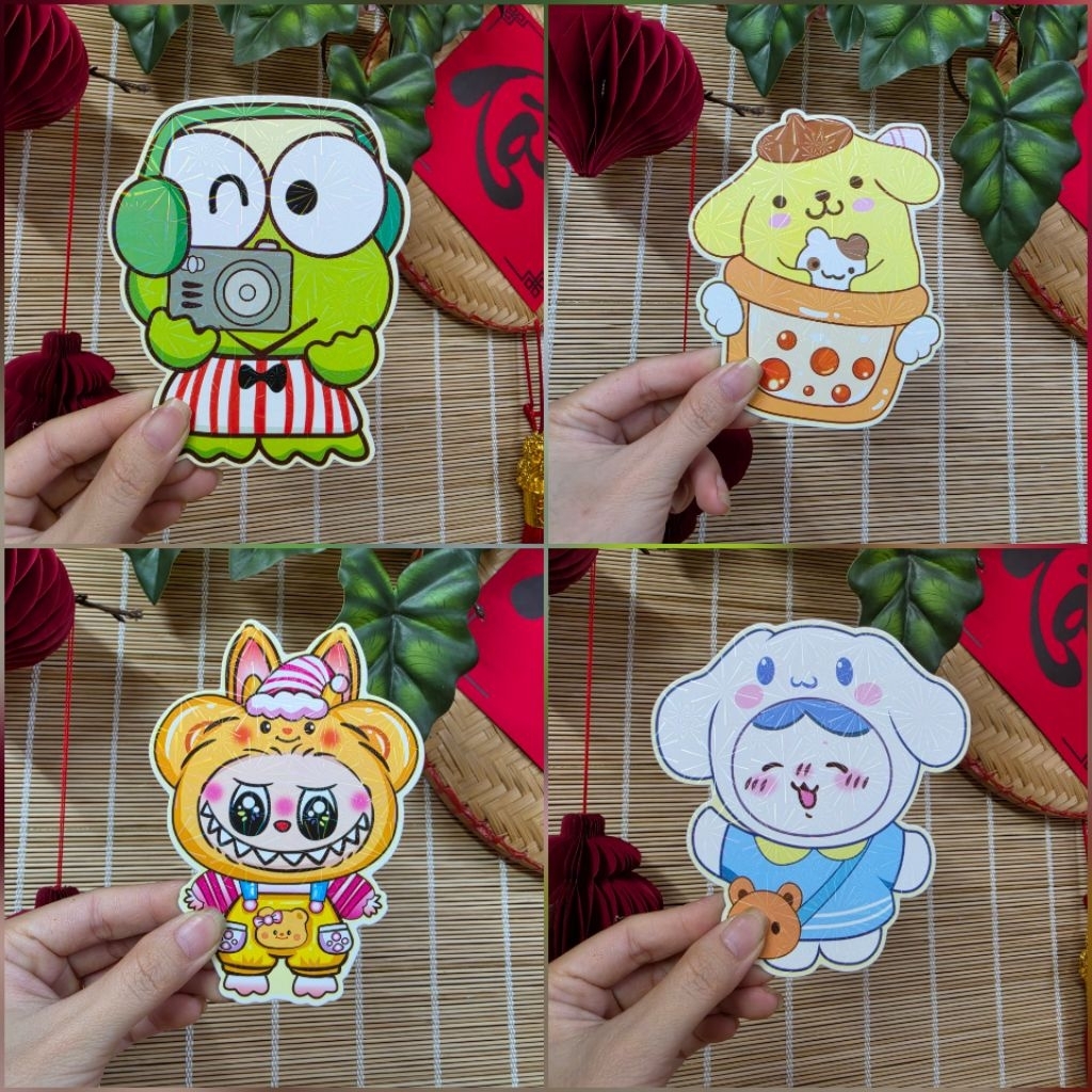 BAO LÌ XÌ CHIBI THẦN TÀI / 5 cái, giấy bìa cứng phản quang