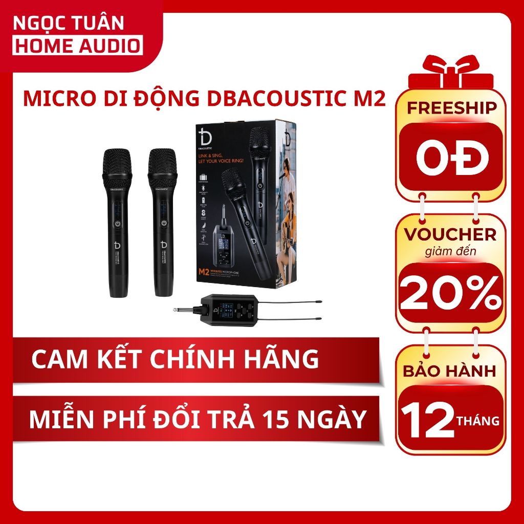 Micro Di Động M2 Dbacoustic - 8 chế độ Echo, phát sóng 60m - Micro Loa Kéo M2 chính hãng