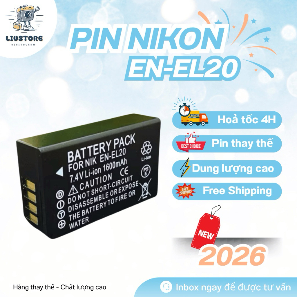 Pin Nikon EN-EL20 Pin thay thế tương thích với Dòng Nikon 1 J1 / J2 / J3 Nikon 1 S1 Nikon 1 AW1