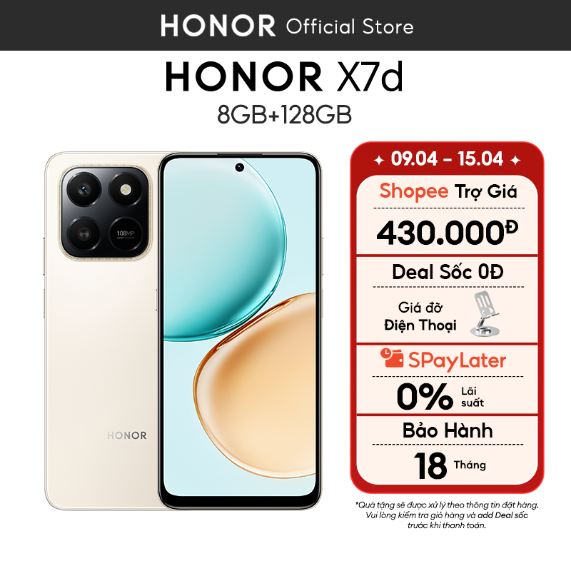 Điện Thoại HONOR X7d 4G 8GB+128GB | Pin 6500mAh | Camera 108MP | Bảo hành 18 Tháng