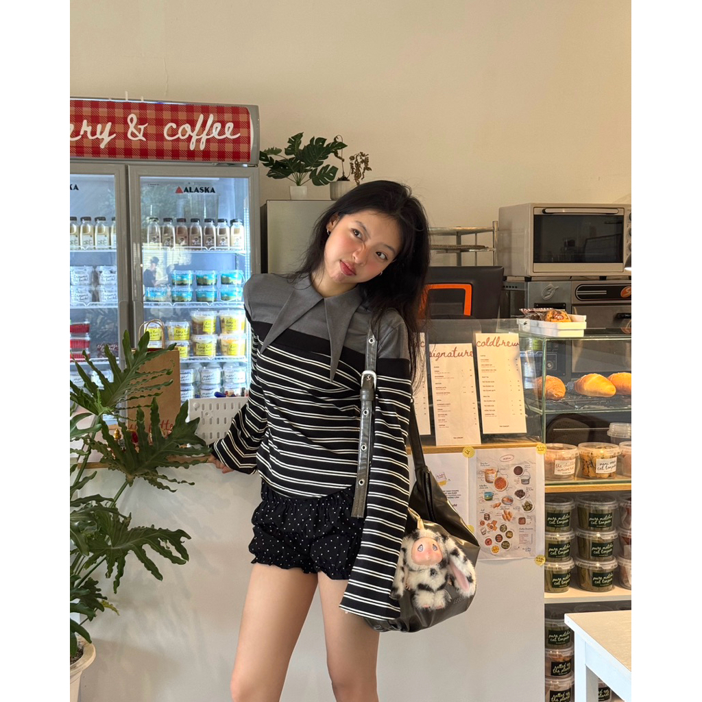 Basie top | Áo thun sọc ngang sơmi kiểu | Mania Cutie