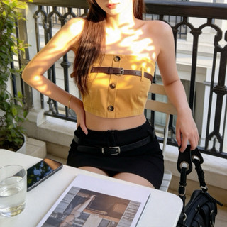 [ẢNH THẬT] Croptop kèm nịt - Chân váy kèm thắt lưng