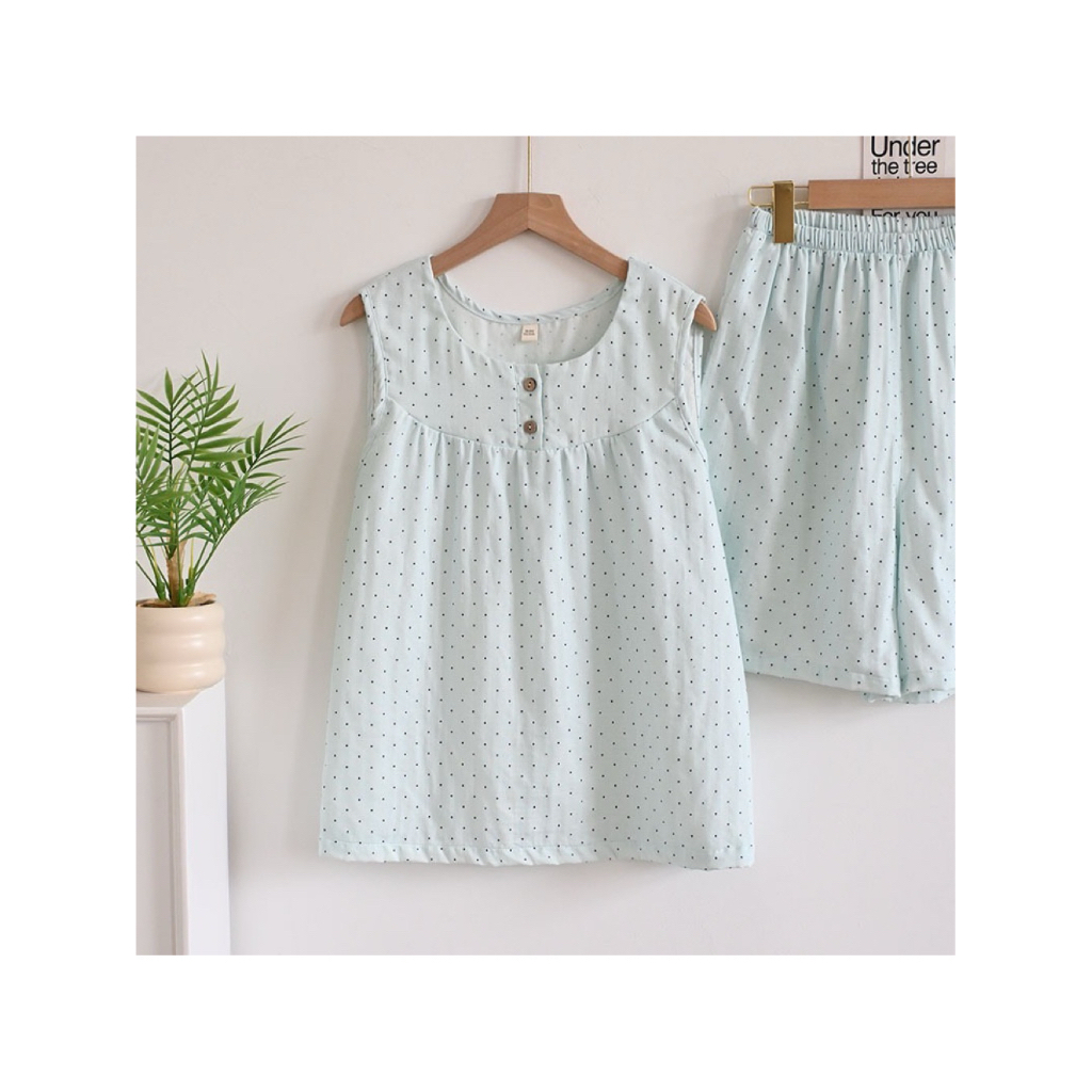 [Bigsize] Bộ Mặc Nhà 🫧 Pyjama Nữ Cộc Tay Hoạ Tiết Chấm Bi Chất Muslin