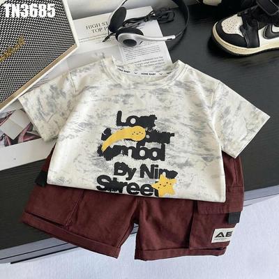 Set Áo Thun Tay Ngắn Họa Tiết In Chữ Quần Túi Hộp Cho Bé Trai 1-5 Tuổi MINTSCLOSET Quảng Châu TN3685