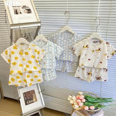 Set Đồ Bộ Cho Bé MINTSCLOSET, Bộ Quần Áo Sát Nách Kẻ Sọc Đính Hình Thú Vải Mát Mẻ 1-5 Tuổi - DB8115