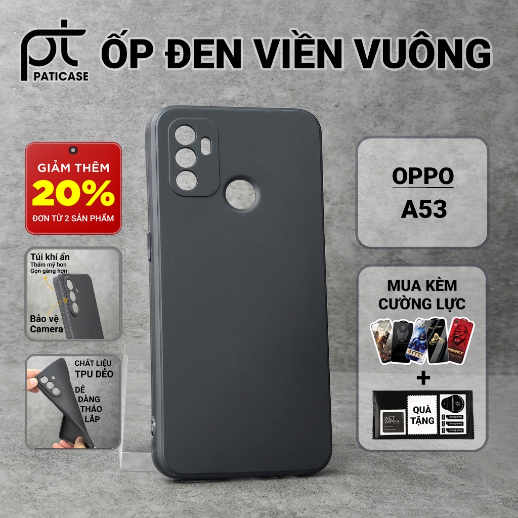 Ốp lưng Oppo A53 Paticase trơn màu đen | Ốp điện thoại Oppo dẻo bảo vệ camera đt toàn diện