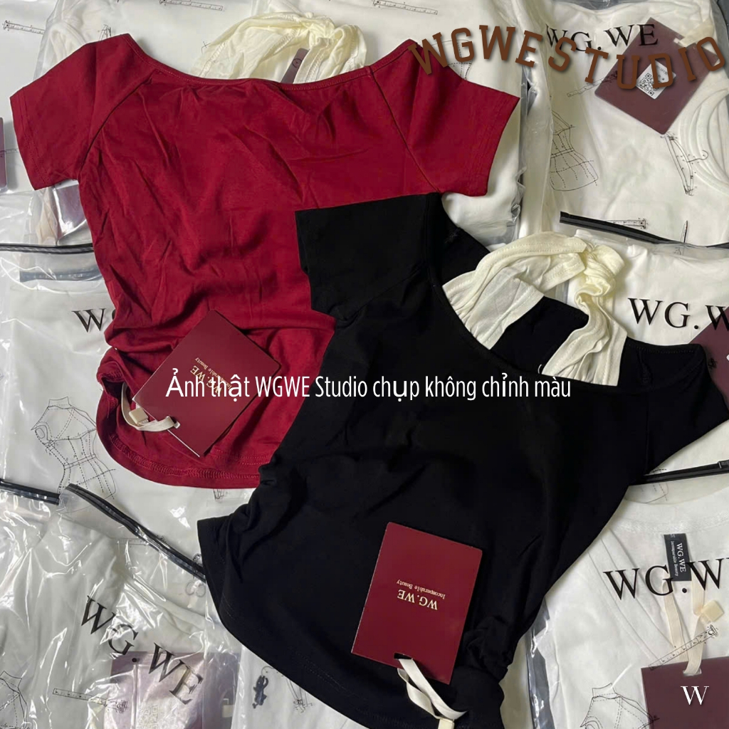 Áo Thun Trễ Vai Nữ WGWE Studio Phối Yếm Ôm Body – Áo Kiểu Hàn Quốc Gợi Cảm Tôn Dáng 9140 | BigBuy360 - bigbuy360.vn