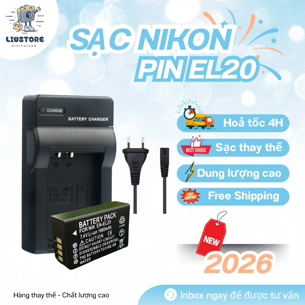 Combo Pin / Sạc Nikon EN-EL20 1600mAh Hàng thay thế chất lượng cao Tương thích Nikon J1, S1