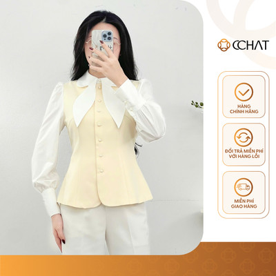 Áo Sơ Mi Nữ 𝐂𝐂𝐇𝐀𝐓 Dáng Suông Kiểu Phối Evy Chất Liệu Mango Phối Cao Cấp 24FDE8032OT