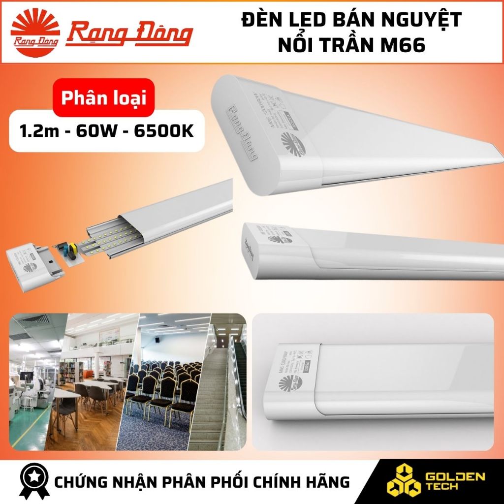 (Rạng Đông) Bóng đèn LED bán nguyệt nổi trần M66 1.2m 60W Sáng trắng 6500K