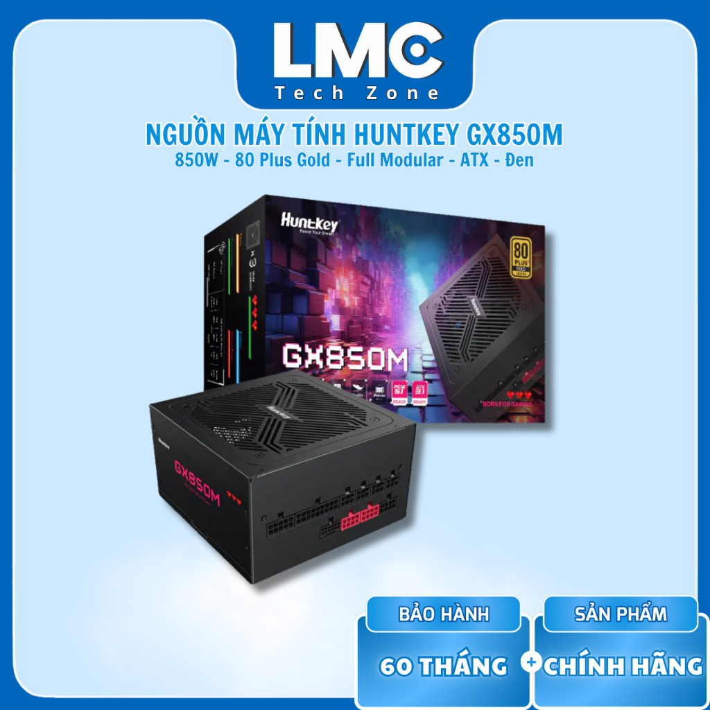 Nguồn máy tính Huntkey GX850M ( 850W - 80 Plus Gold - Full Modular - ATX - Đen )
