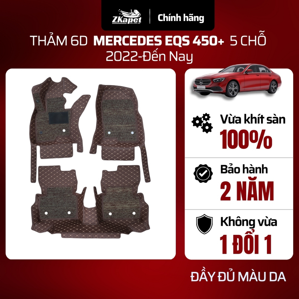 Thảm Lót Sàn Ô Tô 6D Mercedes EQS 450+ Đời 2022-Đến Nay 5 chỗ, Chống Bẩn Toàn Diện ZKAPET