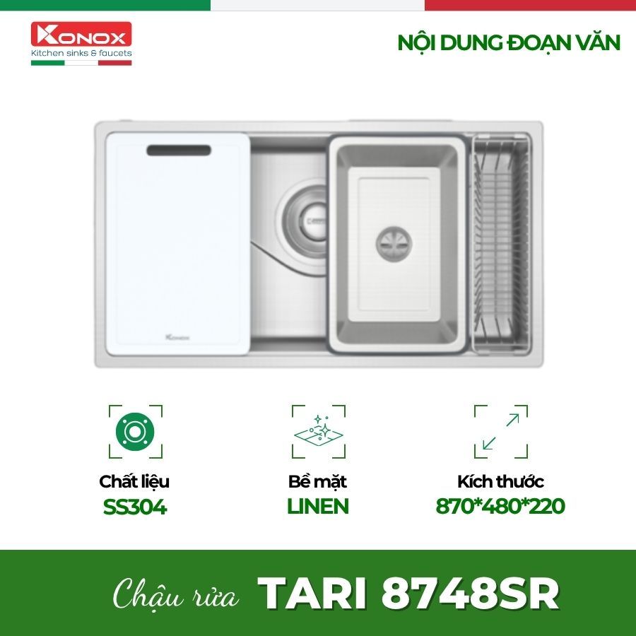 Chậu Rửa Bát Chống Xước Konox Tari 8748SR Basic Chậu Rửa Bát Smart Home