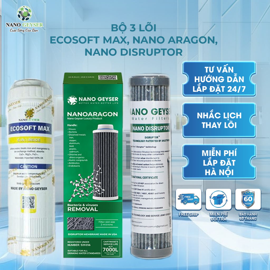 Bộ lõi lọc nước 123 dùng cho máy Geyser Ecotar 2, Ecotar 3, Ecotar 4, Ecotar 5, Ecotar 8