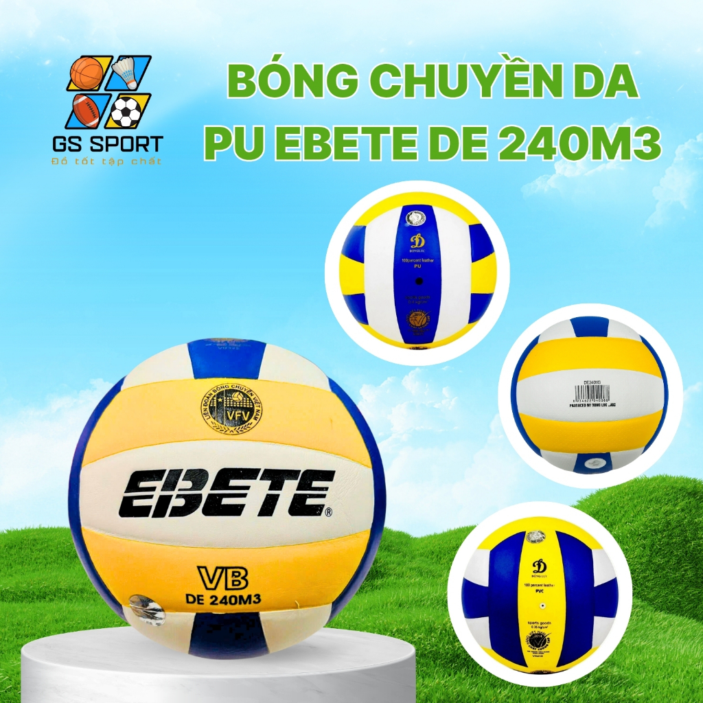 Bóng chuyền da PU Ebete DE 240M3, tặng kim bơm và lưới
