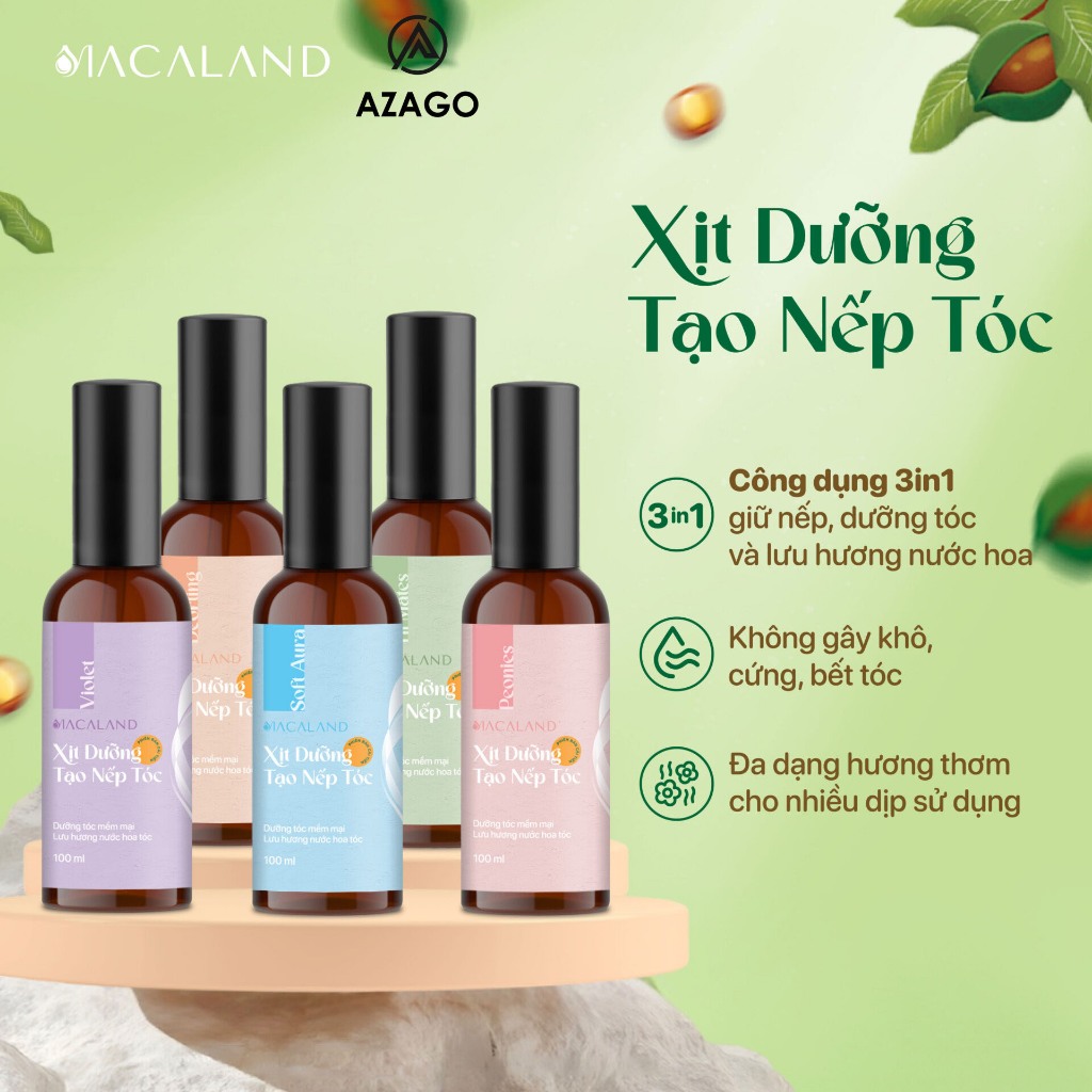 Xịt giữ nếp tạo kiểu và dưỡng tóc 3in1 100ml MACALAND hương nước hoa - MACALAND - AZAGO STORE