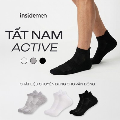 Tất nam Active cố ngắn Insidemen 94% Polyester co giãn, thoáng khí ISC010M0H0
