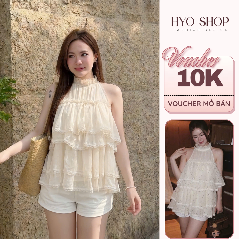 Áo yếm voan tơ nữ babydoll bèo tầng viền ren dáng xòe nữ tính mùa hè - HYO SHOP