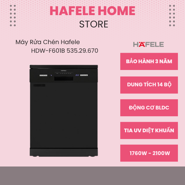 Máy Rửa Chén Độc Lập HDW-F601B Hafele 535.29.670 - 6 Chương Trình - Công Nghệ Rửa Nước Nóng