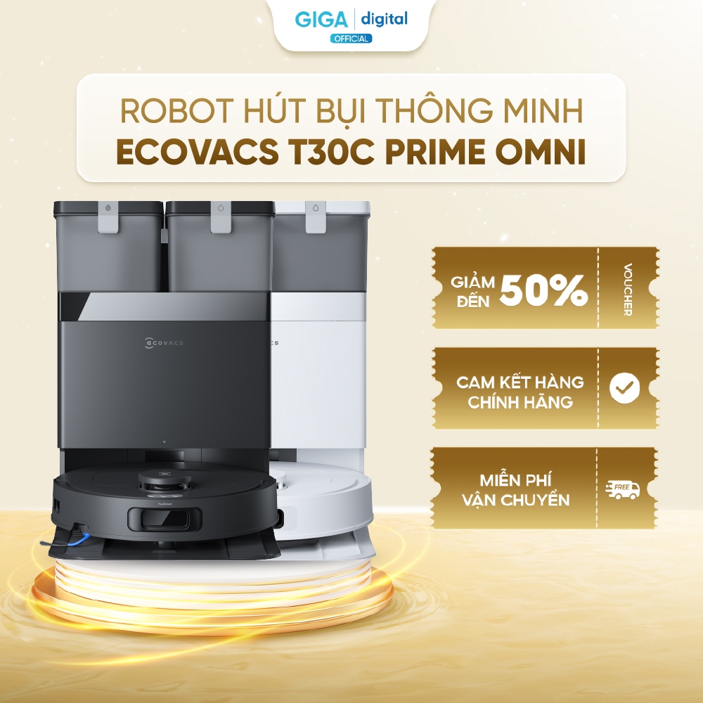 Robot hút bụi lau nhà Ecovacs Deebot T30C Prime Omni - Lực hút 25.000Pa - Trạm OMNI đa năng - BH 24 