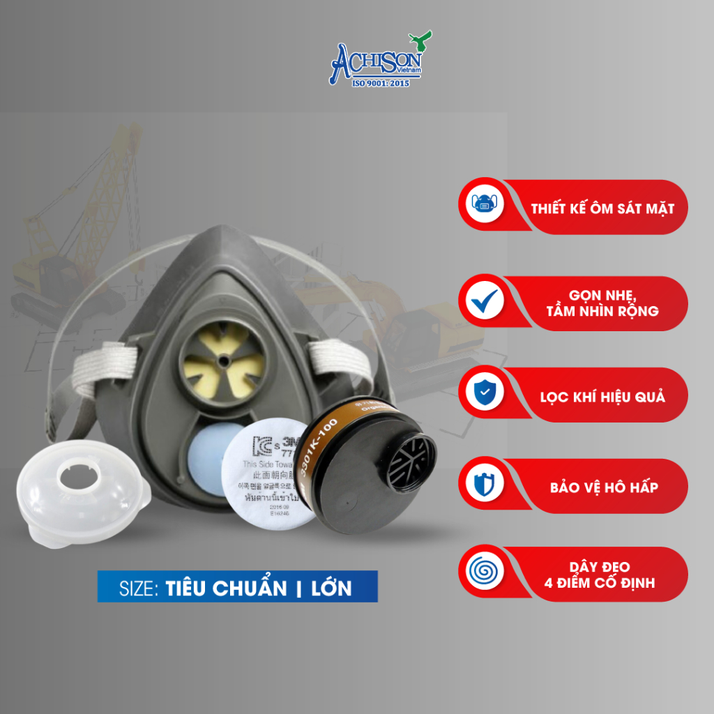 Mặt nạ phòng độc, chống bụi 3M 3100/3200 + Phin lọc 3301K-100 + Tấm lọc bụi 3M 7711 + Nắp đậy 3M 774