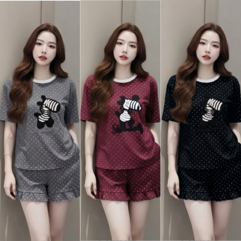 Set Bộ Nữ, Set Bộ Cotton Đùi Chấm Bi Chú Vằn