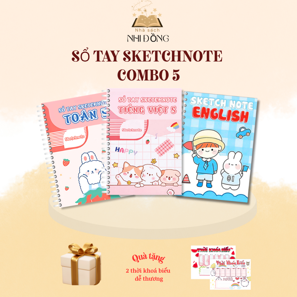 Combo Sổ Tay Lớp 5 SketchNote Toán Văn Anh - Bí Kíp Học Giỏi Toàn Diện & Ôn Thi Vào Lớp 6