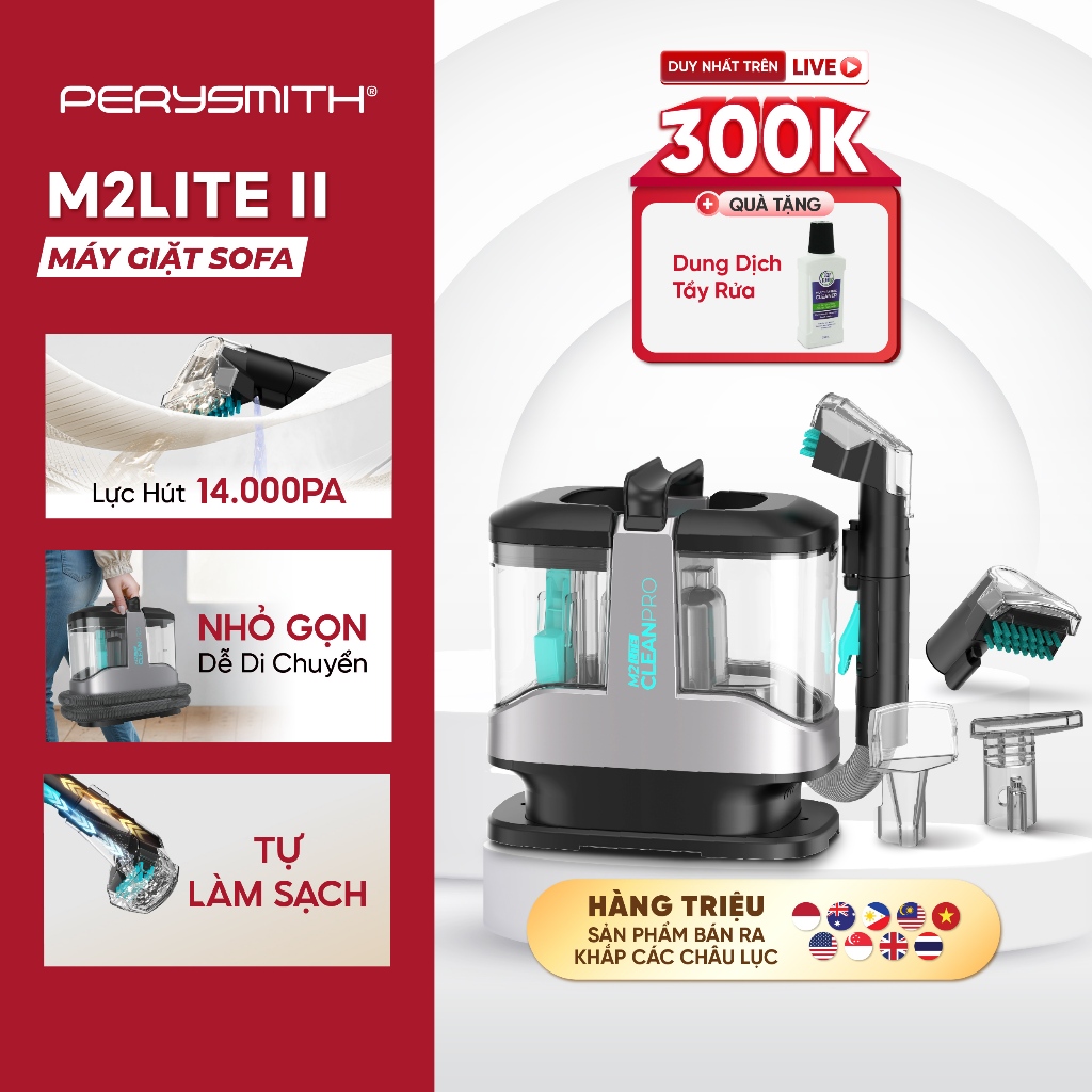 [N]Máy Giặt Hút PerySmith M2Lite-II CleanPro Diệt Khuẩn, Làm Sạch Ghế Sofa, Nệm, Thảm