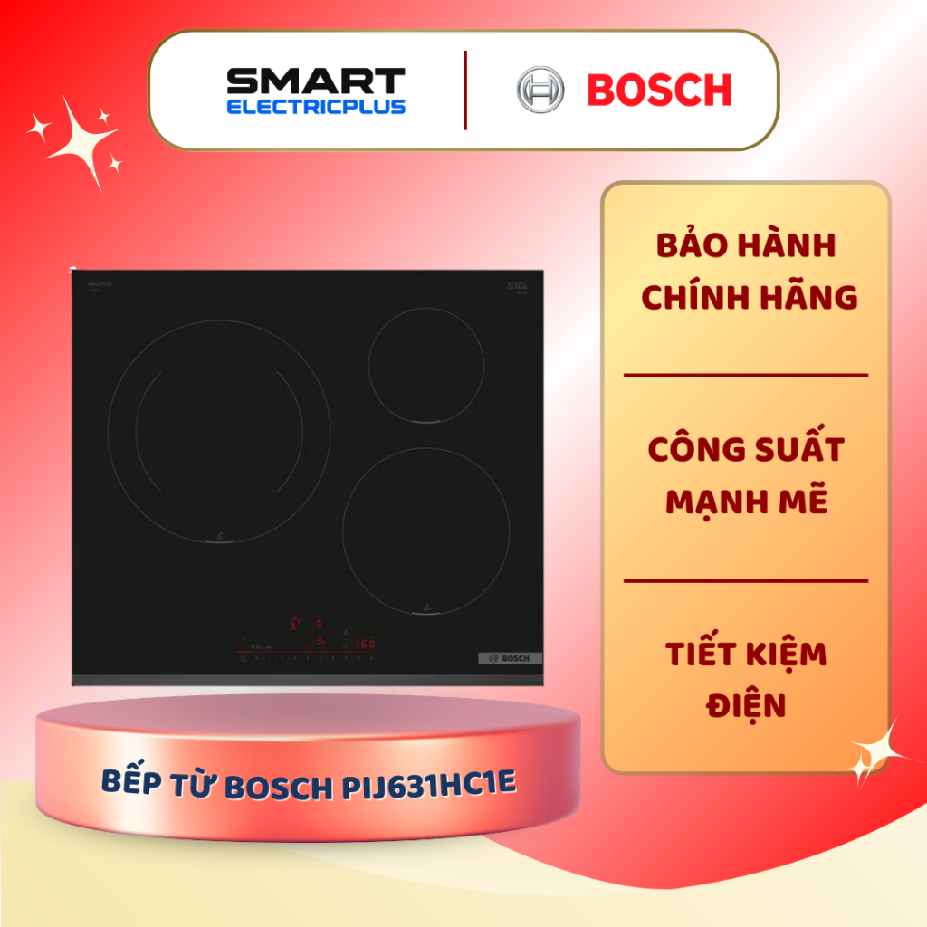 Bếp từ Bosch 3 vùng nấu PIJ631HC1E lắp âm - Công Suất 7400W, Điều Khiển Cảm Ứng, An Toàn