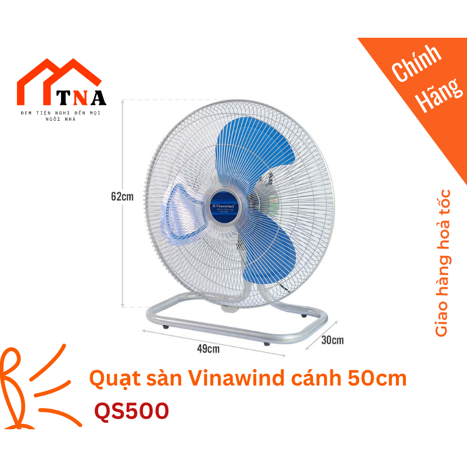 Quạt sàn công nghiệp Vinawind QS500 - Màu xanh, 3 cánh, 19.69 inches, 220V/50Hz, 150W