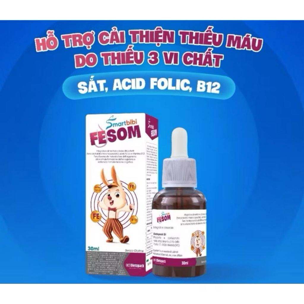 Smartbibi Fesom- Siro Bổ Sung Sắt Giúp Hỗ Trợ Chức Năng Nhận Thức, Tạo Máu, Cải Thiện Tình Trạng Thi