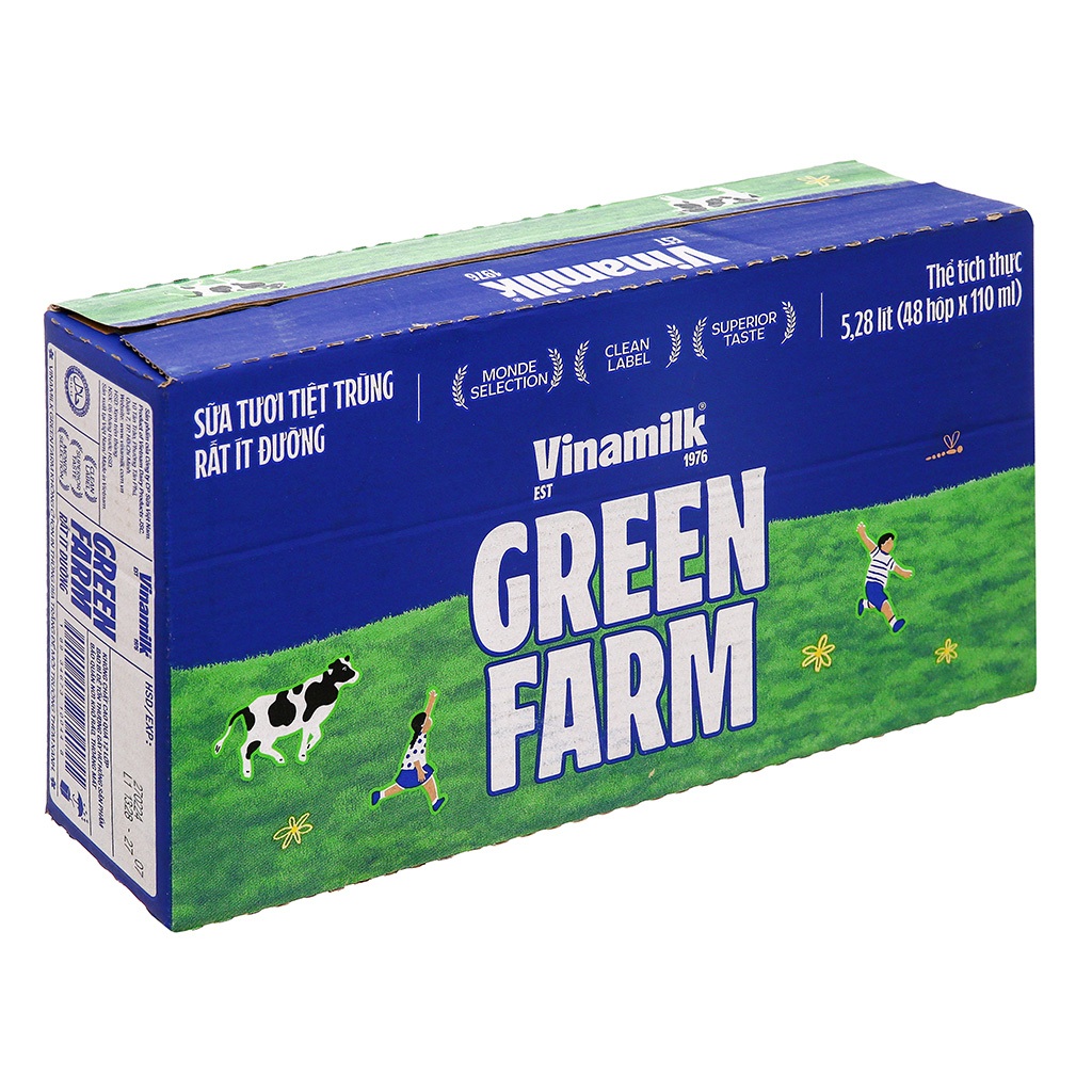 Thùng 48 hộp Sữa Tươi Tiệt Trùng Vinamilk Green Farm có đường rất ít đường 110ml