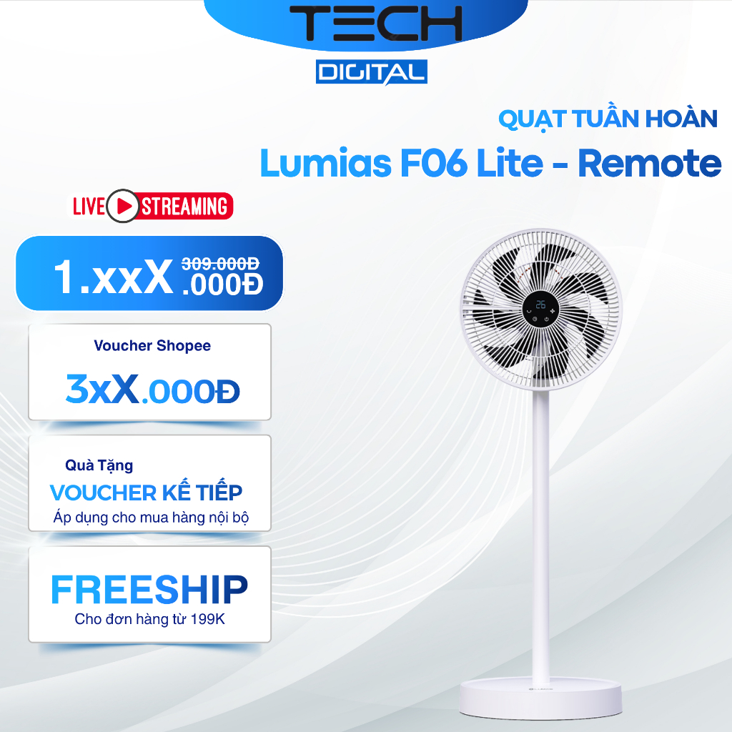 Quạt Đứng Lumias Mini F06 Lite 50W - Điều Khiển Cảm Ứng/Remote Từ Xa