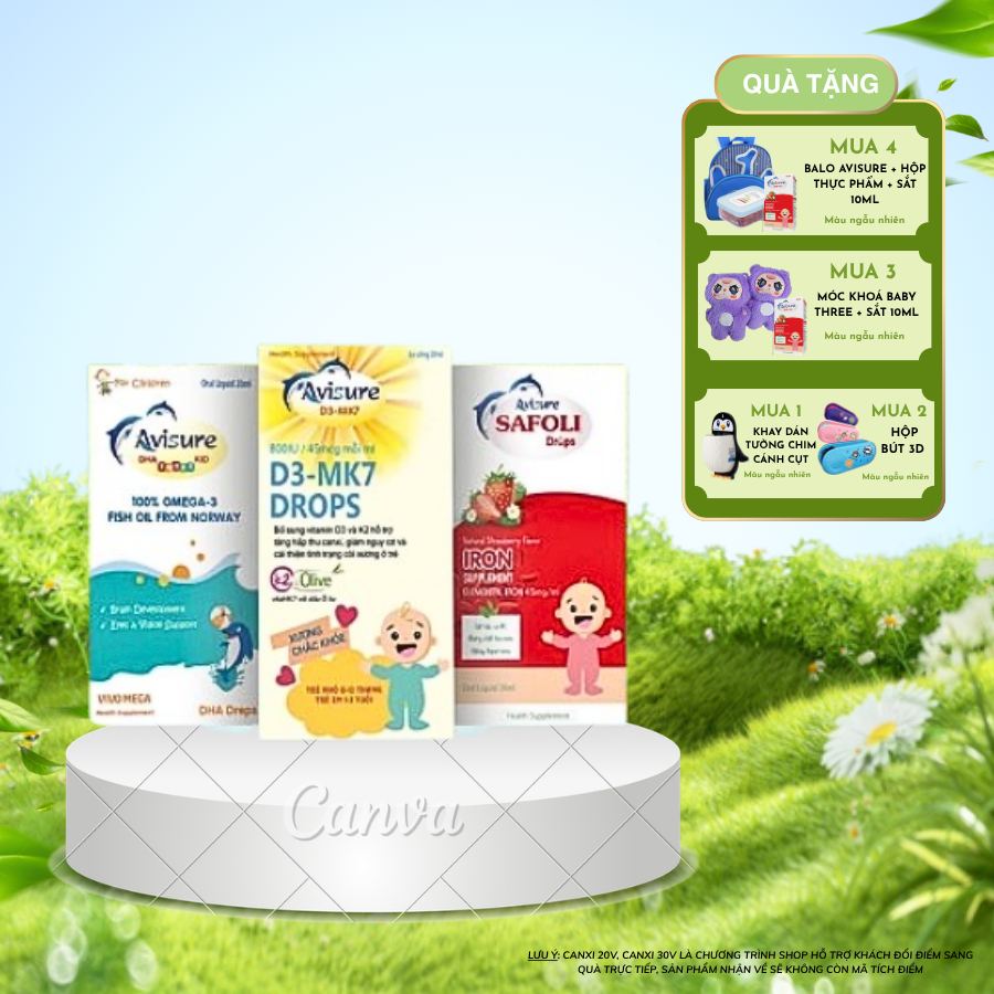 [CÓ QUÀ] Combo 2 hộp D3K2 DHA cho bé Avisure giúp bé cứng cáp, thông minh, mắt sáng