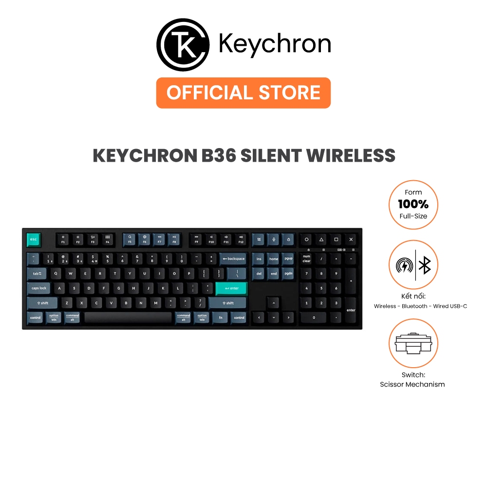 Bàn phím không dây Keychron B36 Silent Wireless - Bảo hành 12 tháng