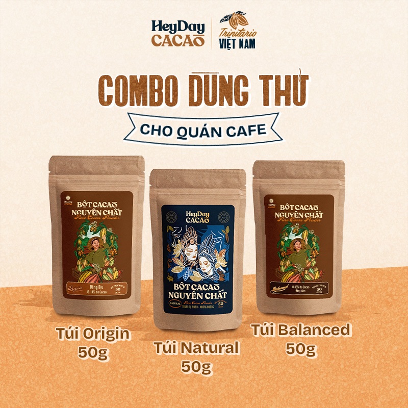 Combo dùng thử cho các quán Cafe - Túi Origin 50g, Túi Balanced 50g, Túi Natural 50g - Heyday