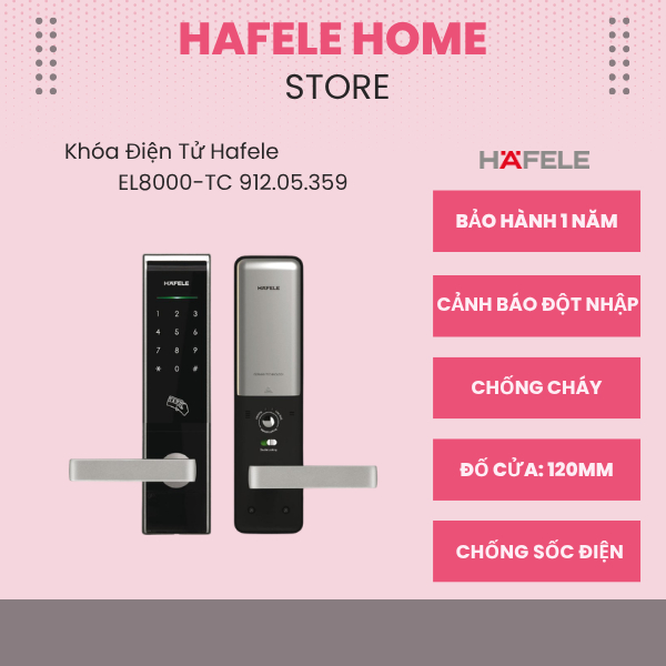 Khóa Điện Tử Hafele EL8000 912.05.359 - Đố Cửa 120mm - Tích Hợp Chống Cháy - Chống Sốc Điện