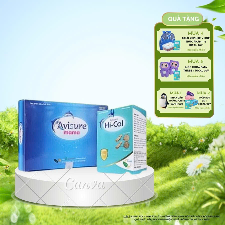 [QUÀ Y HÌNH] Bộ đôi Vitamin tổng hợp Avisure Mama - Canxi hữu cơ cho bà bầu và sau sinh Avisure Hica