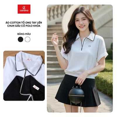 Áo polo nữ CARDINA chất cotton tổ ong tay liền chun gấu cổ khóa 6APC01