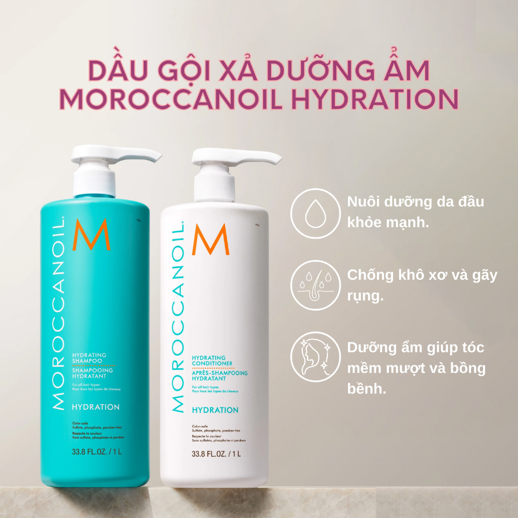 Bộ Sản Phẩm Cặp Dầu Gội Dầu Xả Dưỡng Ẩm Sâu Phục Hồi Tóc Hư Tổn MOROCCANOIL [ Israel ] 1000ML