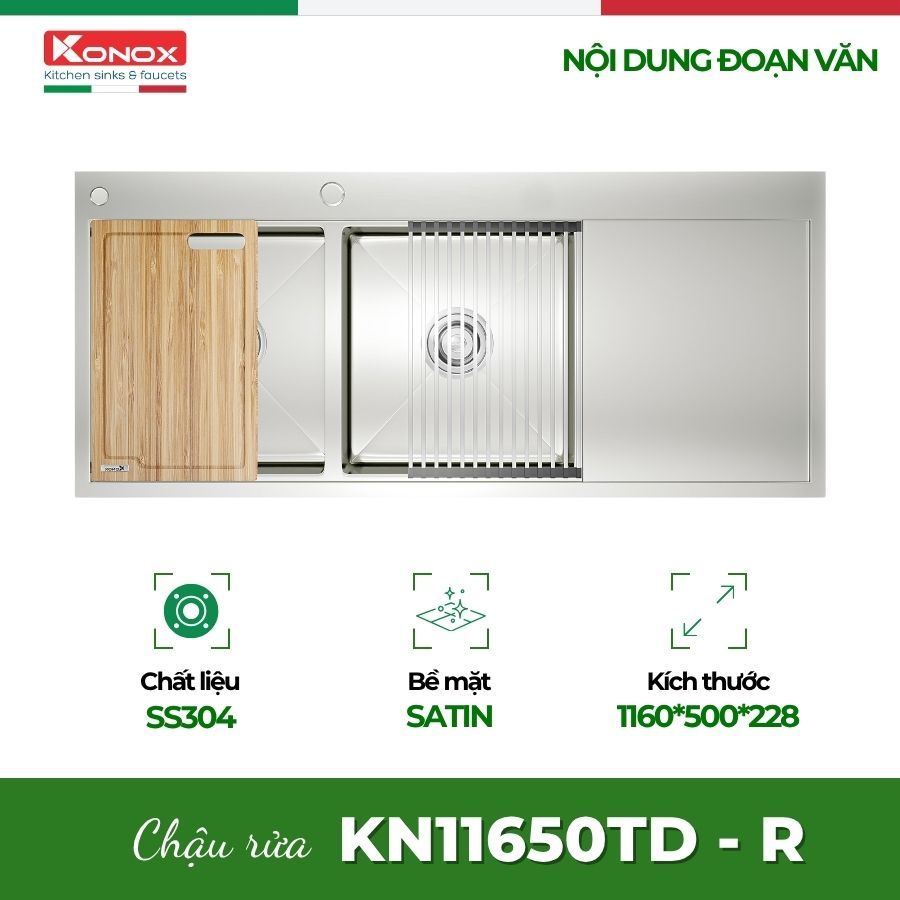 Chậu Rửa Bát Konox KN11650TD – Chậu Rửa Bát Inox Dày Siêu Bền