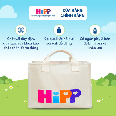 Túi vải HiPP cỡ nhỏ đa năng cho mẹ bỉm sữa, có khóa kéo, mang đi làm, đi chơi, đi dã ngoại