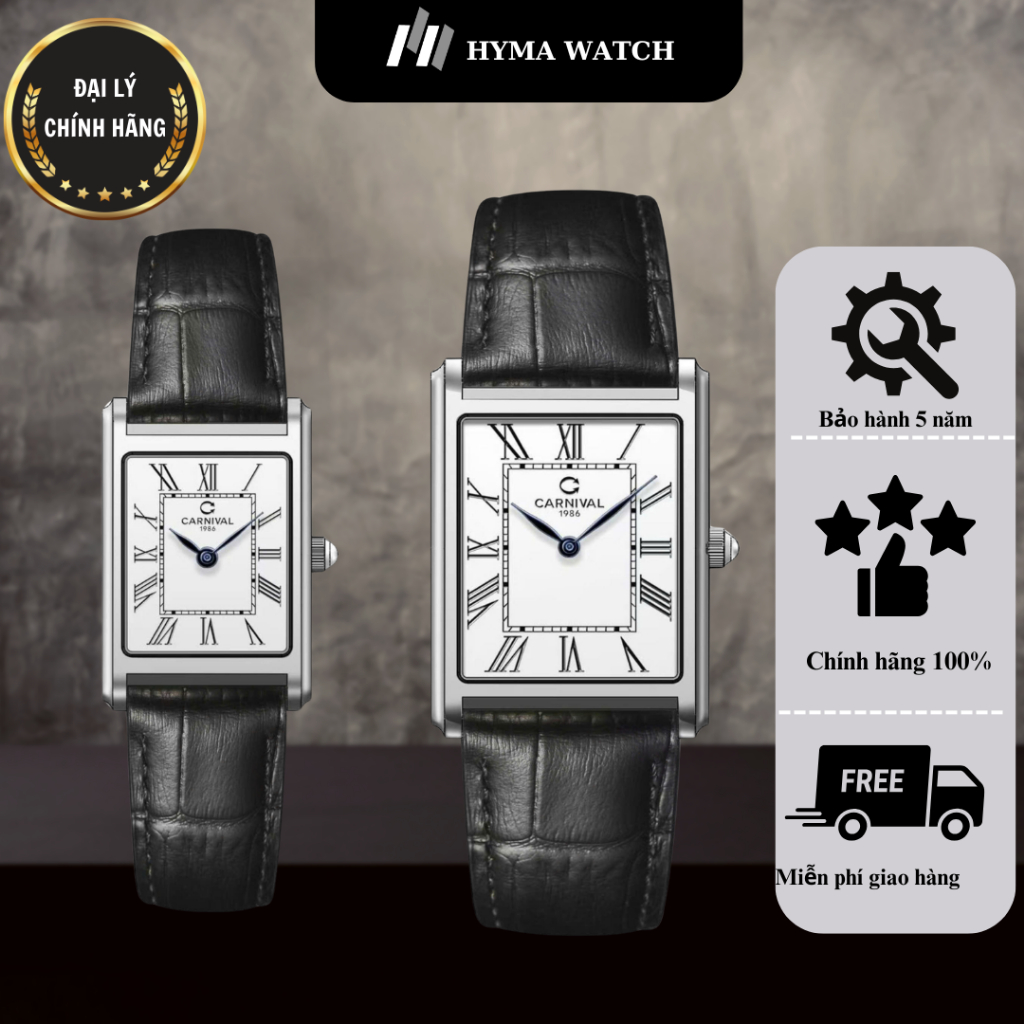 Đồng hồ Nam Nữ Carniva 8231 dáng Tank máy pin Bảo hành 5 năm Hyma Watch