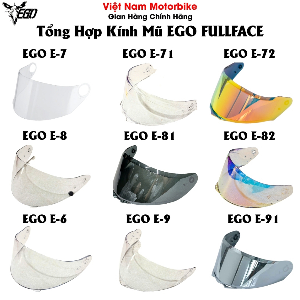 Kính Thay Thế Mũ Bảo Hiểm EGO Fullface E6, E7, E8, E9, E71, E72, E81, E82, E91 - Kính Mũ Ego Nhiều M