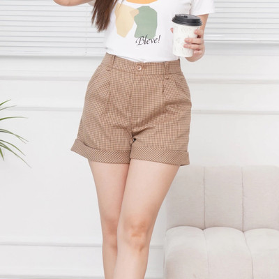 Quần short nữ NS09 kẻ gập gấu tuypsi Loza S002