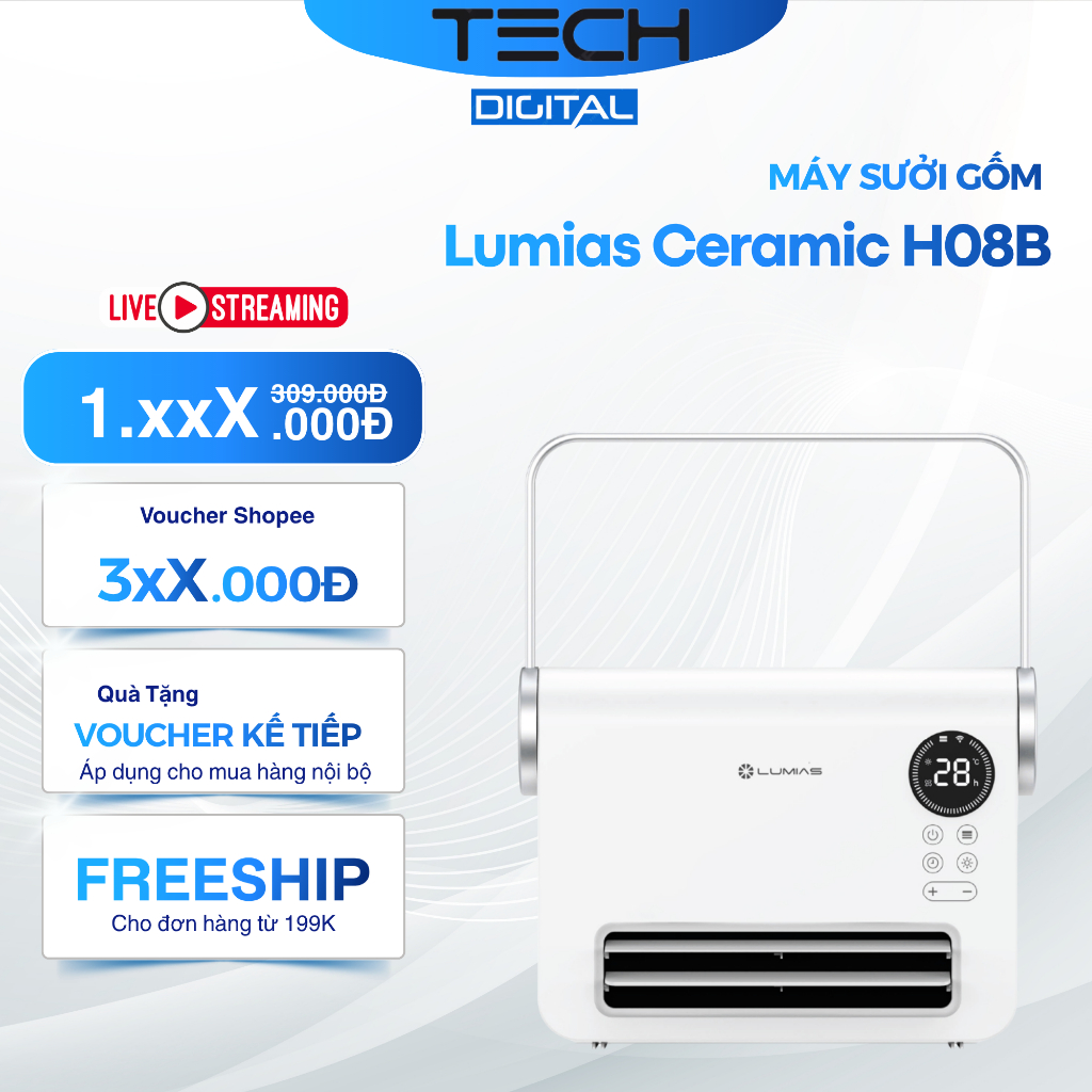 Máy Sưởi Lumias Ceramic H08B 2000W - 2 Mức Nhiệt - Treo Tường Tiện Lợi