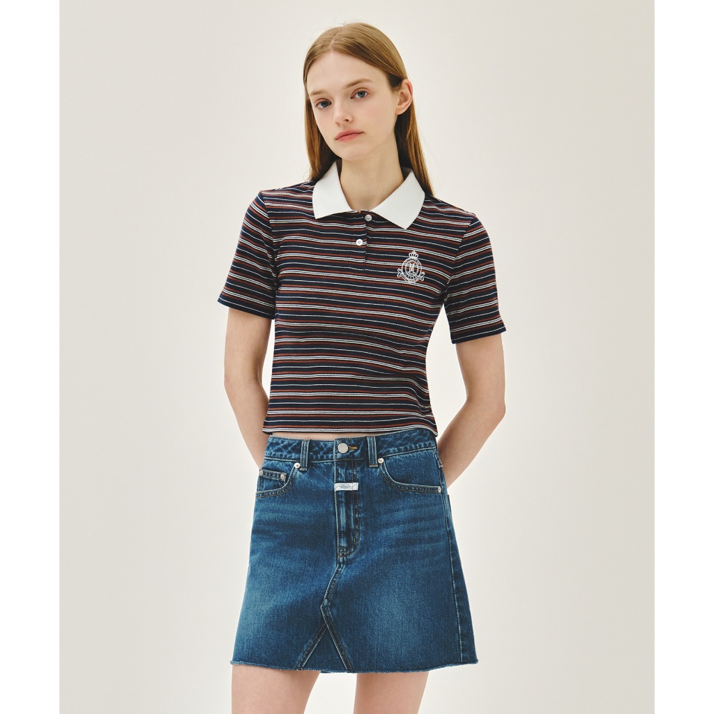 [Auth] Áo Marithe STRIPE SLIM CROP COLLAR TEE trendy